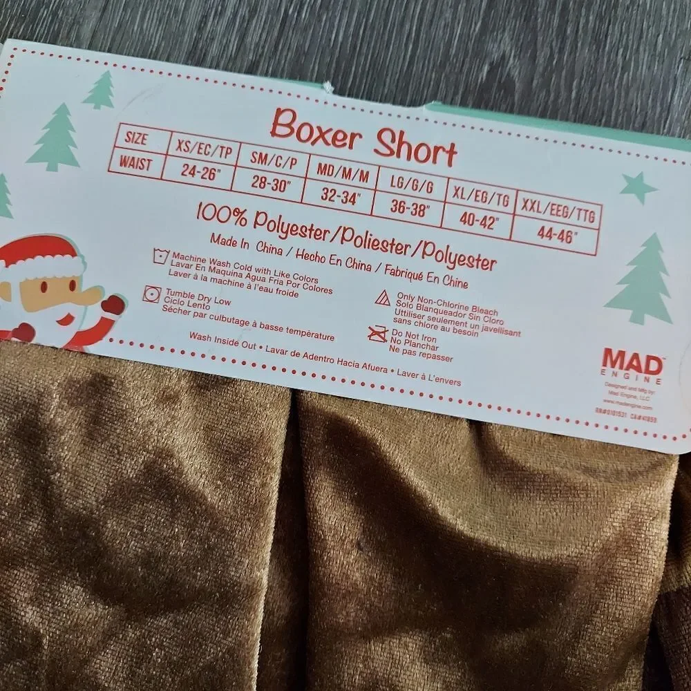 New Santa's Holiday Shop *Brown* Rudy Boxer Shorts! Size: Extra Large